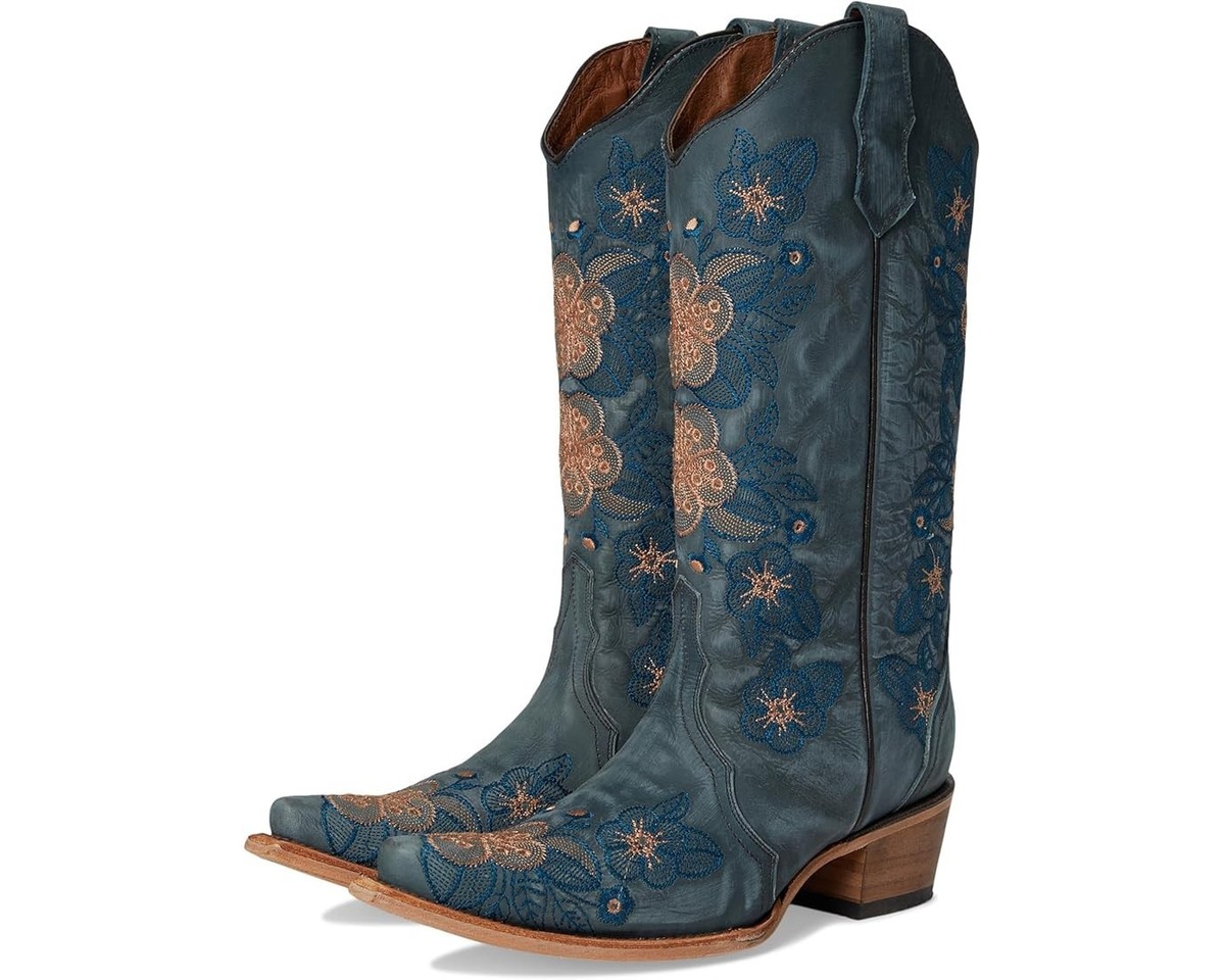 チョコ　ブルー✳︎59×171✳︎コノ字　フラワー　ランナー　トルコヴィンテージラグ Circle G by Corral L6210 Womens 7.5 Blue Leather Snip Toe Western