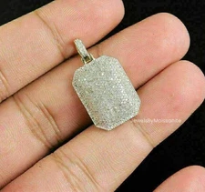 2.2Ctw Round Cut Moissanite Hip Hop Dog Tag Pendant For Men Women 925 Silver