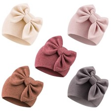 Newborn Baby Girl Hats with Bow Cotton 0-6 Months 5 Pack Bow Hats Set L