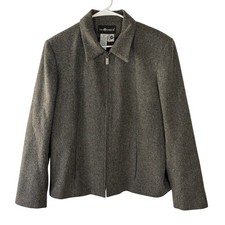 Sag Harbor Womens Gray Wool Blend Full Zip Jacket Blazer Size 16 Career Office