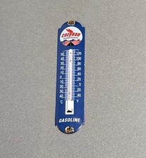 VINTAGE 12” CHEVRON THERMOMETER PORCELAIN SIGN CAR GAS OIL TRUCK MOTORCYCLE