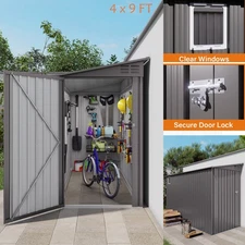 4 x 9 FT Outdoor Storage Shed, Metal Garden Shed Tool House with Sloping Roof