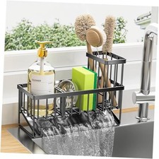 Kitchen Sink Caddy Organzier with High Brush Holder, Sponge Holder 9.25  Black
