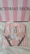 Victoria  s Secret Satin Pajama Set Pink Stripe Script Logo Size XS NWT