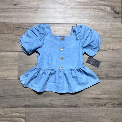 Vince Camuto Girls Square Neck Smocked Peplum Top Size 8 Blue