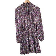 Steve Madden Floral Smocked Mini Dress XS Long Sleeve High Neck Multicolor New