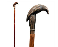 Walking Cane with Raven Handle - Gothic Design Foldable Brass Wood