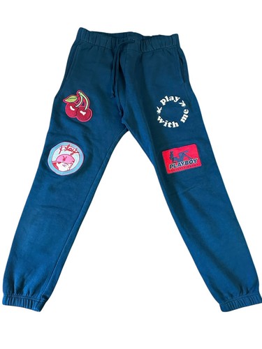 Blue Playboy by Pacsun Sweatpants w/ Embroidered Patches & Appliques - Sz M - Picture 2 of 4
