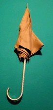 VINTAGE PK POLAND KATZ 40's BROWN NYLON UMBRELLA GOLD HANDLE SEE PICS