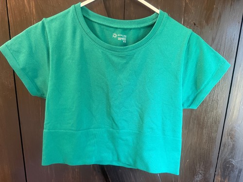 Offline by Aerie Green Sidewalk Seamless Short Sleeve Cropped T-Shirt Top Medium