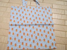Stofftasche, hellblau mit kleinen Vogelhäusc...