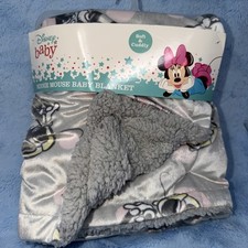 DISNEY MINNIE MOUSE GRAY BABY BLANKET SHERPA BACK pink dots