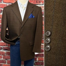 TALLIA UOMO MENS BLAZER SIZE 43 BROWN PLAID WORSTED WOOL LAMBSWOOL JACKET