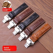 Premium Crocodile Grain Genuine Leather Watch Strap Butterfly Buckle Band12-24mm