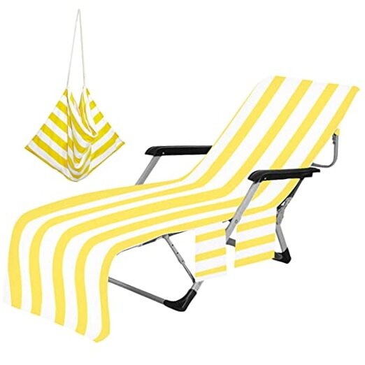 Lounger Beach Towels, Portable Beach Chair Cover with Pockets Pool Lawn Yellow