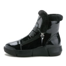 Luxury Black Patent Leather Snow Boots   Girls Fur-Lined Winter Ankle Booties