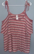 Time and Tru Women’s XL/XG 16-18 Pink Orange Red Striped Top Sleeveless Straps