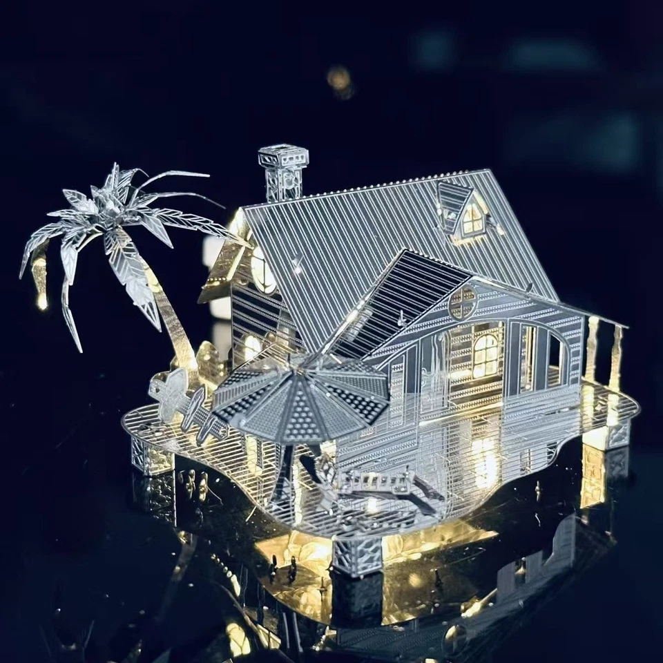 3D металлическая головоломка пляж коттедж металлическое здание сделай сам модель игрушка украшение для взрослых дерево - Изображение 4 из 4