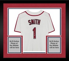 Framed Ozzie Smith Cardinals Signed White Nike Cooperstown Replica Jersey w/Insc