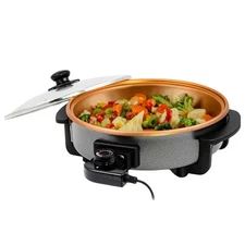 113 Sq. In. Copper Electric Skillet with Nonstick Coating, Frying Pan with Tempe