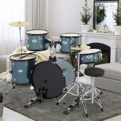 Full Size Adult Bass Drum Set 5-Piece Kit with Stool & Sticks Cymbals