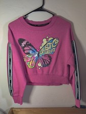 Crop Sweatshirt Justice Sport Girls Pink Butterfly Semi L 12-14 