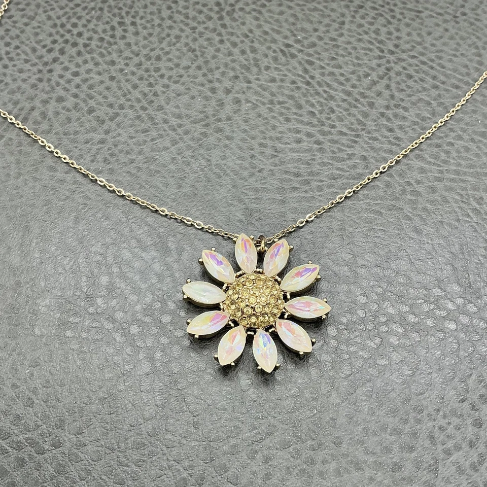 Collar Colgante Betsey Johnson Margarita Girasol Mujer Tono Dorado AB Estrás Foto 3 de 4