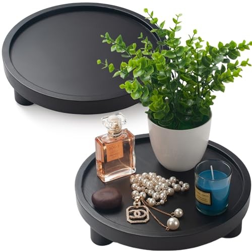 2 Pcs Wood Riser for Display, Round Wooden Tray Decor, Farmhouse Pedestal