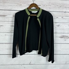 Ming Wang Blazer Women Large Black Green Knit Church Career Office Jacket Slinky