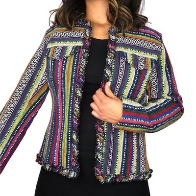 VTG Chicos Rainbow Boho Jacket Size M / 1 Funky Hippie 90s Y2K Woven Colorful