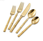Bamboo Gold 20-Piece Silverware Set, Forged Stainless Steel Flatware Set