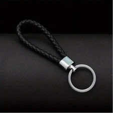 Leather Woven Braided Loop Rope Keychain Car Keys Holder Key Ring Black