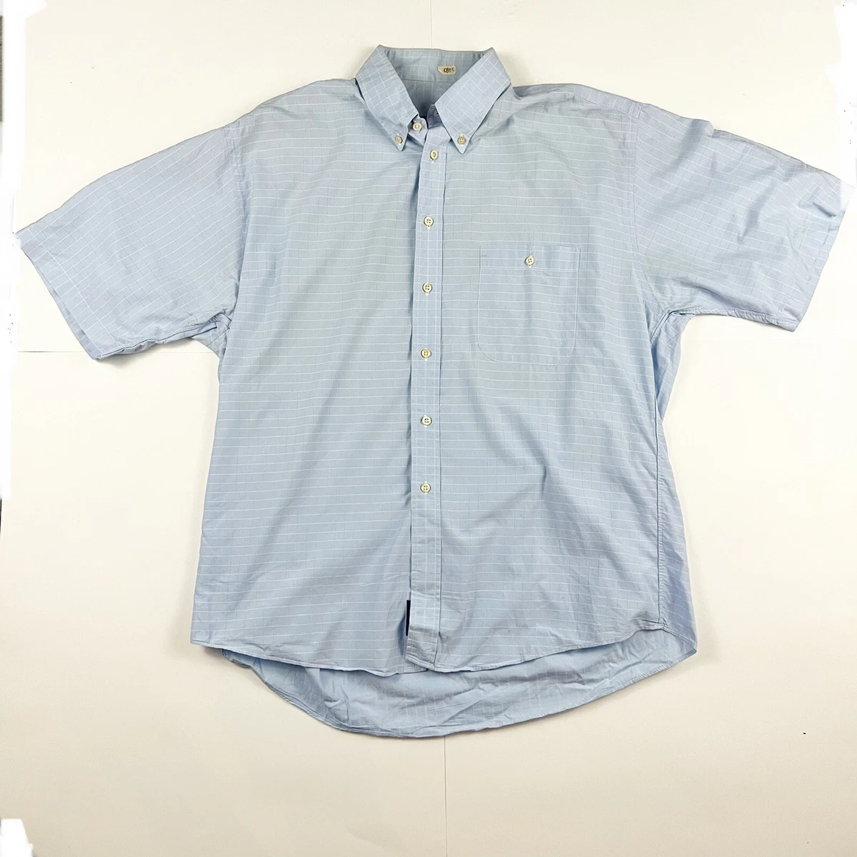 Burberry Mens Light Blue Checked Short Sleeve Button Down Shirt Size XL