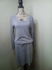 Gap Dress Women XS Long Sleeve Elastic Drawstring Waist Soft Stretch Gray Black
