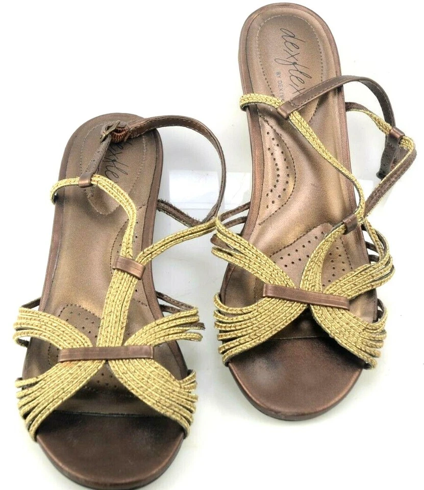 Dexter Dexflex Sandal Antique Gold Bronze Back Strap Wedge Casual Shoe Women's 8 - Image 4 of 4