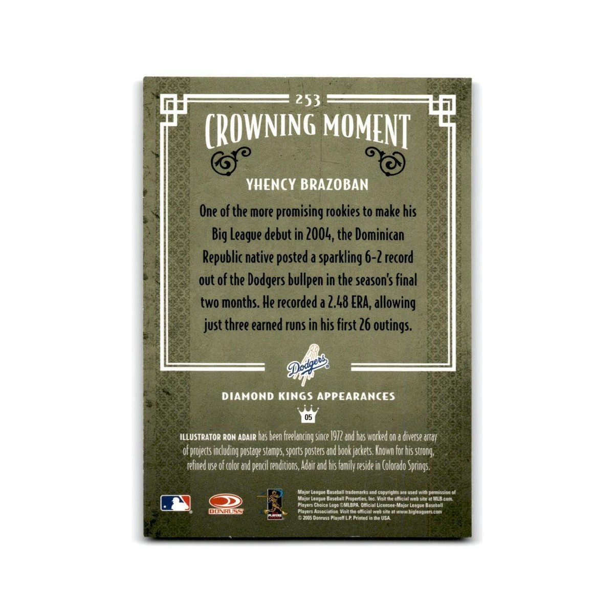 2005 Donruss Diamond Kings Yhency Brazoban Dodgers #253 | eBay