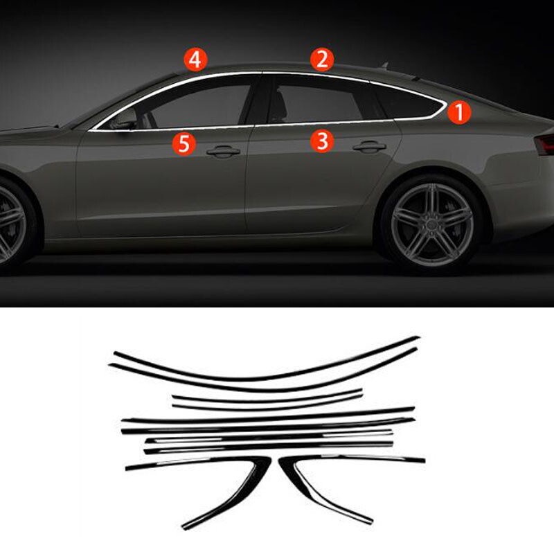 10Pcs Black Stainless Window Trim Strip Cover for 2018-2023 Audi A5 S5