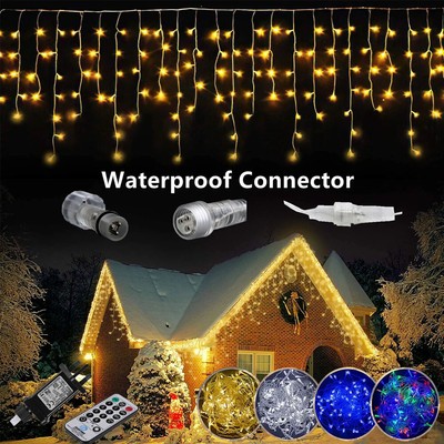 LED Lichtervorhang Lichterkette Eisregen Außen Garten Außendeko Licht IP44 8Modi