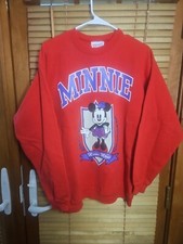 Vintage 90s Disney Minnie Mouse Red Crewneck Sweatshirt Adult Medium Cute Funny