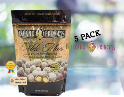 Five (5) Island Princess Toffee Coated Macadamia Nuts 15 oz each made in Hawaii
