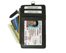 RFID Blocking Genuine Leather Secure Credit Card ID Badge Holder