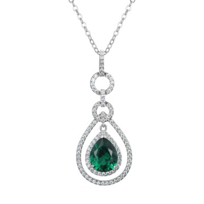 Damen Sterling 925 Silber Birnenschliff Smaragd weißer Saphir Anhänger Halskette