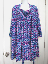 Linea Donatella Chemise Robe Peignior Set Blue Pink Geometric S/M