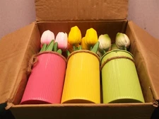 Omldggr 12PCS Artificial Tulip with Metal Pot, 3 Pak Colorful Table Decor Tulip