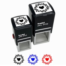 Foliage Wreath with Heart Center Self-Inking Rubber Stamp Ink Stamper
