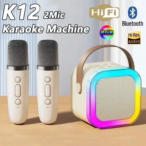 Mini Karaoke Machine Kids with 2 Microphone Portable Bluetooth Speaker with LED - Picture 9 of 9