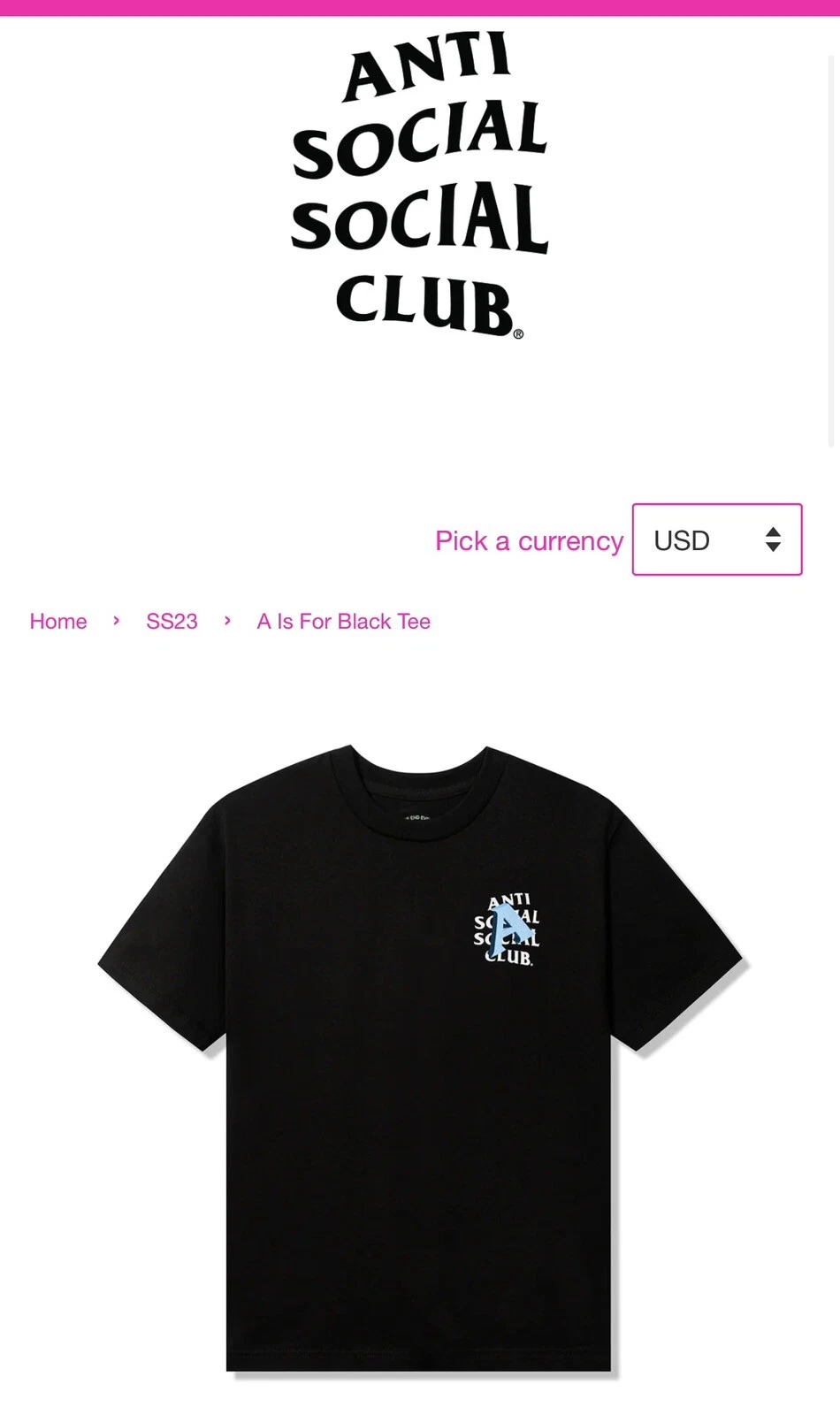 ANTI SOCIAL SOCIAL CLUB T shirt nera anti social social club ""A Is For