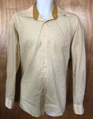 Marvelis Mens Long Sleeve Shirt Modern Fit Yellow Check Pattern Size 15 3/4''(40)