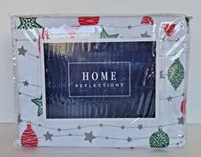 Queen Sheet Set Home Reflections Green & Red Ornament Fair Isle Sheet Set New