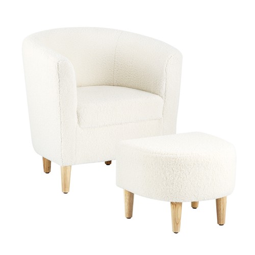 Sherpa Accent Chair With Ottoman Teddy Velvet Upholstered Barrel Armchair Sofa - Picture 14 of 16